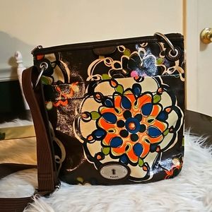 Fossil Women's Multicolor Floral Crossbody Bag - Brown Background